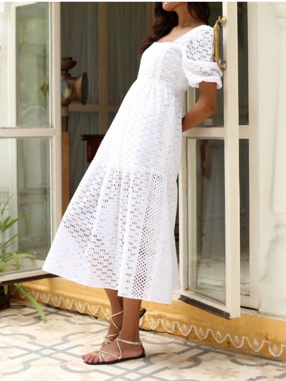 Monsoon and Beyond Estella Midi Dress in Embroidered White Women’s Size Medium